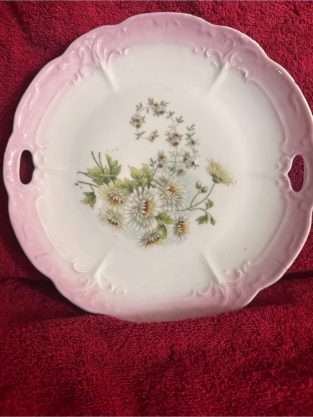 Pink and White Floral Porcelain Serving Plate